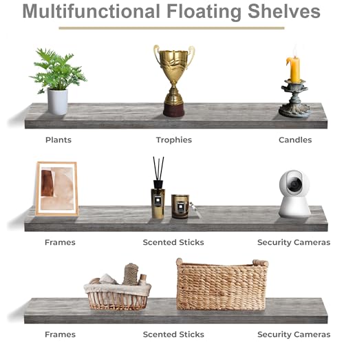 Sorbus Floating Shelves for Wall - 55 Inch Extra-Long Bathroom Shelves, Wall Decor for Bedroom, Kitchen, Living Room, Book Storage - Mounted Floating Shelf with Hidden Brackets (Gray, 3 Pack) - color: Grey, size: 55 Inch, style: 3 Pack