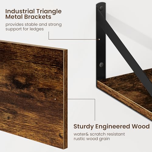 Fun Memories Floating Shelves for Wall, 12 Inch Deep Floating Shelves Set of 2, 16W x 12D Large Wall Shelf with Sturdy Metal Brackets for Living Room, Bathroom, Bedroom and Kitchen, Rustic Brown - color: A-rustic Brown, size: 16"W x 12"D