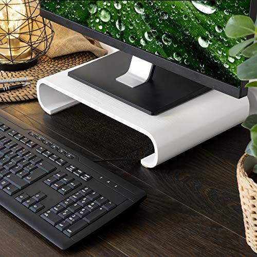 Navaris Wood Monitor Stand Riser - Computer Desk Organizer Desktop Dock Wooden Mount Display for PC TV Screen Notebook Laptop - Oak with White Stain - style: oakwood white