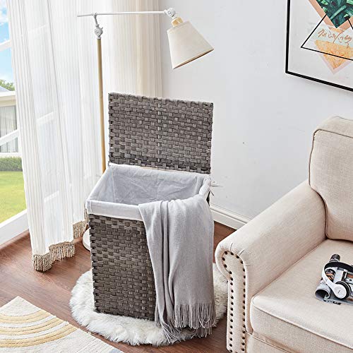 Mxfurhawa Slim Laundry Basket on Wheels, Heavy Duty Cotton Liner Laundry Storage Hamper with Handles, Collapsible Clothes Wire Basket Organizer Laundry Bag (02A) - color: 02A