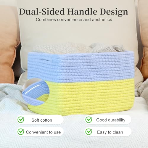 Hopegiver 3 Pack Rainbow Woven Storage Baskets for Shelves, 11x8x7 Inch Cotton Rope Decorative Organizer Bins for Blanket Clothes Book Baby Pet, Colorful Toy Basket for Kids Room, Playroom, Nursery - color: Blue Yellow, size: 11"x8"x7",3-Pack