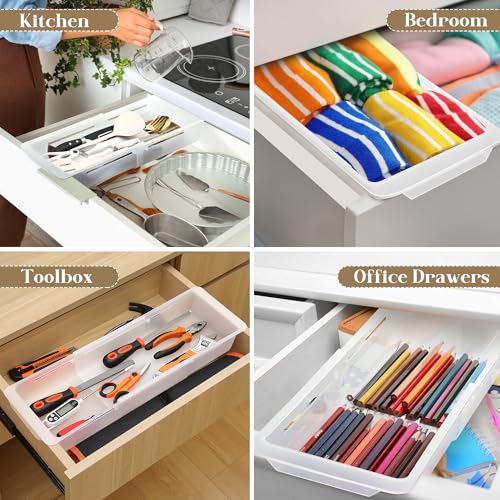 2 Pack Deep Drawer Organizer Bins, Adjustable Sliding Drawer Organizer Bin Expandable Tray for Kitchen Utensils, BBQ Tools, Towels, Durable Plastic Sliding for Easy Storage (17" to 27”) - size: 17" to 27”
