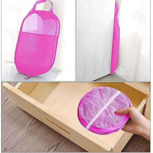 Larpur 2Pack Foldable Popup Laundry Basket, Collapsible Portable Mesh Clothes Washing Laundry Hamper with Reinforced Carry Handles (Pink) - color: 2*Pink