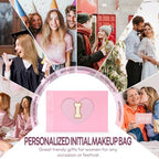 2 PCS Initial Makeup Bags for Women: Cosmetic Bag for Travel Toiletry - Birthday Gifts for 11 12 13 14 15 16 17 18 Years Old Girl Graduation Teacher Gift- Teen Girl Gifts Trendy Stuff - Pink I - color: Pink, style: I