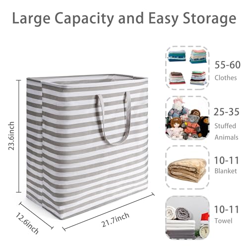 BOOMIBOO 2-Pack Large Laundry Basket,Waterproof Freestanding Laundry Hamper,Collapsible Clothes Basket with Easy Carry Handles in Laundry Room Bathroom Bedroom Dorm,Grey,100L - color: Grey, size: 100L