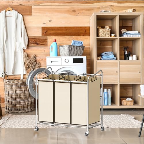Simple Houseware Heavy-Duty 3-Bag Laundry Sorter Cart, Chrome - color: Chrome