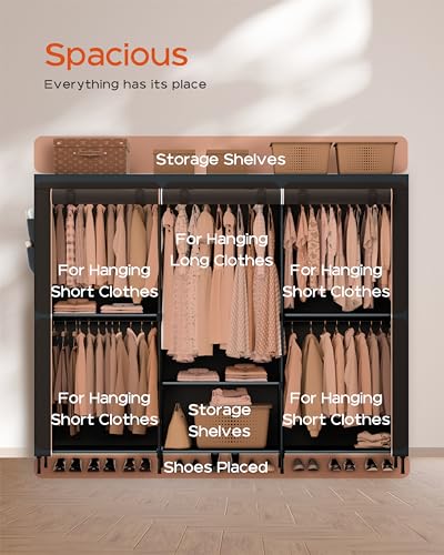 CASAMAYA Portable Closet, 81.5 Inch Extra Large Capacity Wardrobe Closet with Cover, Clothes Storage Organizer with Shelves and 5 Hanging Rods, Easy to Assembly, Black PCT136B01 - color: Black, size: 81.5"L x 17.7"W x 78"H