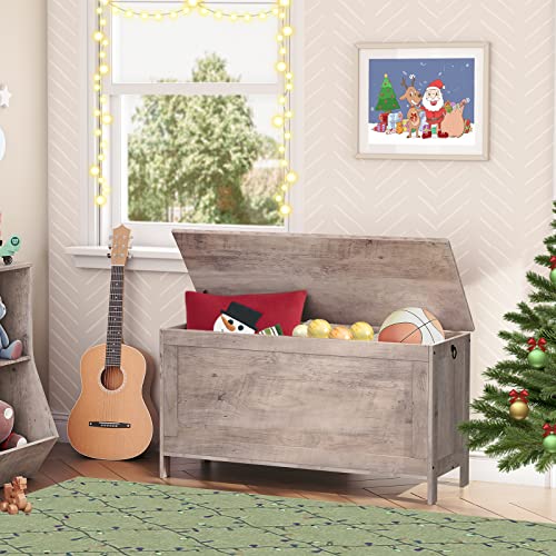HOOBRO Toy Box, Retro Wooden Look Storage Chest with Safety Hinge, Entryway Storage Bench Supports 220 lb, 39.4 x 15.7 x 18.9 Inches Toy Chest Organizer, Easy Assembly (Greige) BG100CW01 - color: Greige, size: 39.4x15.7x18.9 Inch