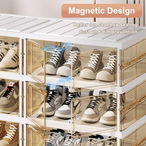 SYNCVIBE Shoe Rack Organizer for Closet Entryway Foldable Sneaker Storage Shoe, Collapsible Shoe Cabinet, Stackable Shoe Storage Cabinet with Lids for Living Room (6 Tiers -12 Pairs Transparent) - size: 6 Tiers -12 Pairs Transparent