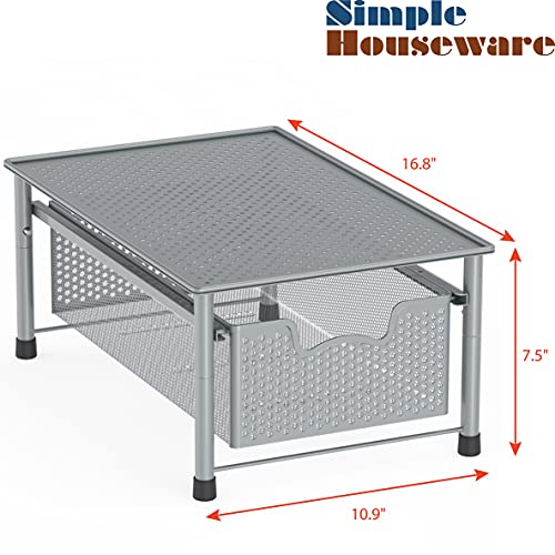 Simple Houseware Stackable Cabinet Basket Drawer Organizer, Silver - color: Silver, size: 1-Tier
