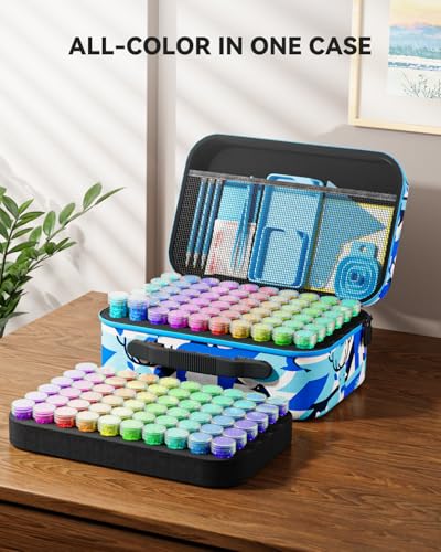 ARTDOT 120 Slots Storage Container for Diamond Art Kits for Adults, Portable Bead Storage Boxes for Diamond Painting Accessories and Tools - color: Blue, size: Large