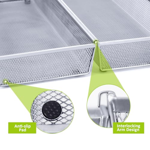 Neudeco Silverware Drawer Organizer,Utensil Organizer for Kitchen Drawer Organizer for Large Utensils with Interlocking Arm, Silverware Storage Cutlery Tray for Knives Fork Spoon (Pack 5, Silver) - color: Silver-5L pack