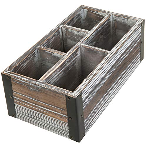 MyGift Remote Control Holder with 5-Compartment, Media Storage Organizer Remote Caddy with Black Metal Corner Wraps, for Table, Desk, Rustic Torched Wood - color: Torched Wood