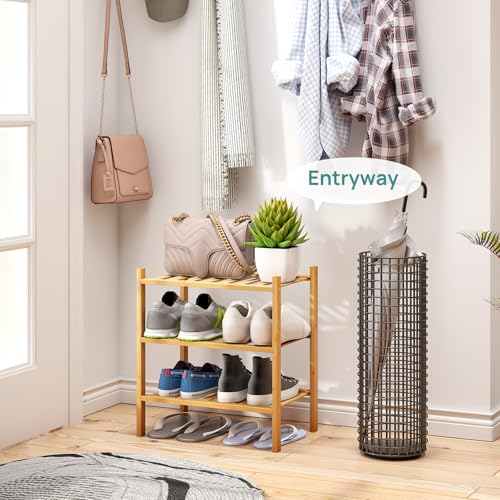 viewcare Small Shoe Rack, 3-Tier Shoe Rack for Entryway, Bamboo Wood Shoe Shelf for Closet & Hallway, Long 17.2IN | Beautiful | Functional | Sturdy | Durable - color: Natural Bamboo, size: 3-Tier_Samll