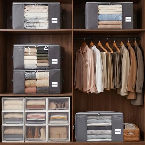 YGEOMER Bedding Storage 90L Blanket Storage Bags 6 Pack Large Foldable Heavy Duty Clothes Containers for Closet, Clothing, Comforters, Bedding, Bed Sheets, Pillows and Toys Organizers - size: 90L