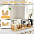 MinBoo Bamboo Expandable Pot Lid Organizer, Pot and Pan Organizer Drawer Organizer for Pot Lids, Adjustable 10 U-Shaped Dividers for Kitchen Cabinet Organizers and Storage (Bamboo-1)