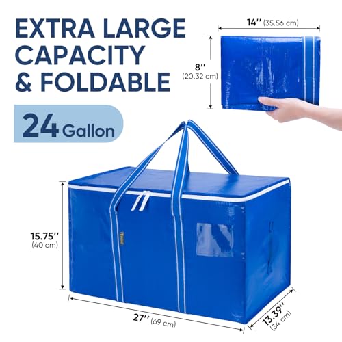 BALEINE 2-Pack Oversized Moving Bags with Reinforced Handles, Heavy-Duty Storage Tote for Clothes, Moving Supplies (Royal Blue, 2-Pack) - color: Royal Blue, size: 2-Pack