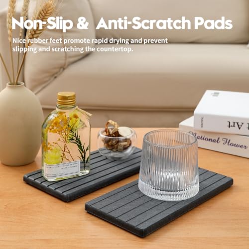 Razborci 2PCS Diatomite Water Absorbing Stone Drying Tray Mat for Bathroom & Kitchen Counter, Instant Dry Drink Bar Coaster, Vanity Sink Caddy Organizer, Dish Soap Sponge Holder, Dark Gray, 8"x3.8" - color: 2pcs - 8"x 3.8" - Dark Gray
