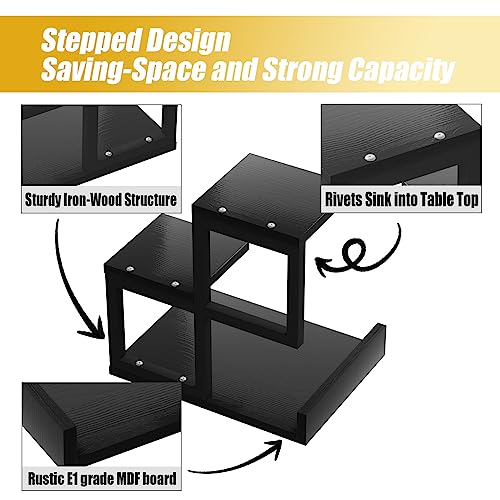 Gannyfer Desk Shelf Organizer - Wood Desktop Shelf, Freestanding Desk Hutch Office Decor, 3 Tier Storage Display Rack, Small Bookshelf with Metal Frame for Books/Plants/Toys (Black) - color: Black