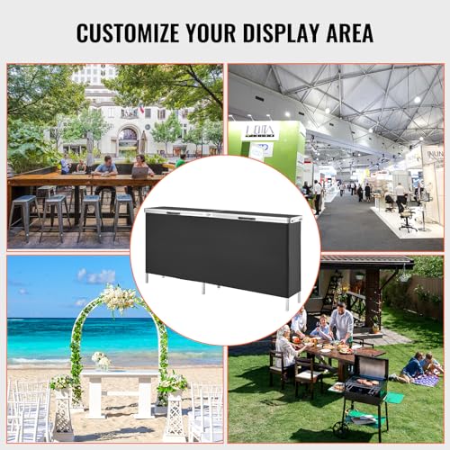 VEVOR Extra Long Folding Portable Bar Tradeshow Podium Table for Indoor, Outdoor, Party, Picnic, Exhibition, Includes Carrying Case, Storage Shelf and Black Skirt, 77.95" x 15.16" x 34.65" - size: 77.95 INCH