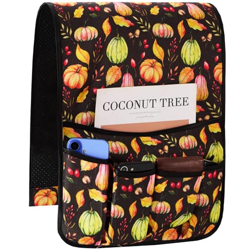 Sofa Armrest Organizer Non-Slip Arm Chair Hanging Caddy Remote Control Holder for Magazine,Tablet, Phone, Books, Glasses(BlackPumpkin,13in) - color: BlackPumpkin, size: 35"x13"