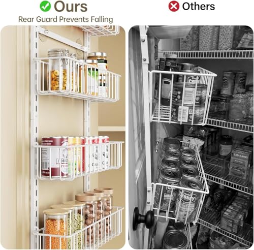 Delamu Adjustable Cabinet Door Organizer, 8-Tier Hanging Spice Rack Organizer, Metal Over the Door Pantry Organizer, Pantry Organizers and Storage Shelves for Kitchen Bathroom Laundry Room, White - color: White, size: 8 Tier-Medium