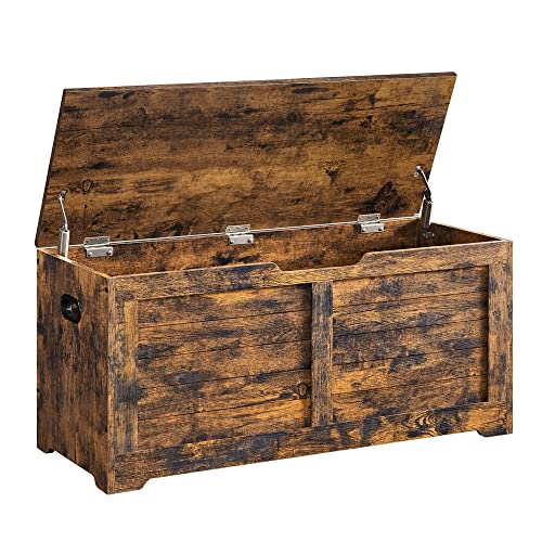 VASAGLE Storage Chest, Storage Bench with 2 Safety Hinges, Farmhouse Style, 15.7 x 39.4 x 18.3 Inches, for Entryway, Bedroom, Living Room, Rustic Brown ULSB061T01 - color: Rustic Brown, size: 39.4''W