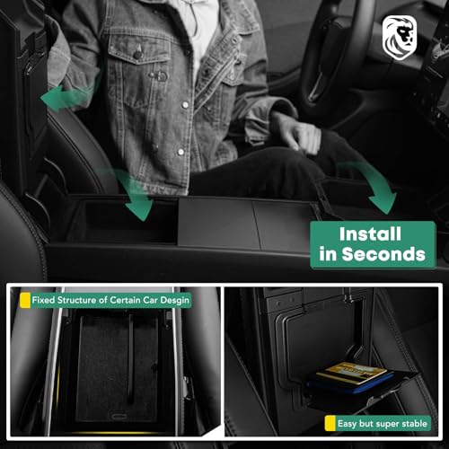 YHTAUTO Center Console Organizer Tray Fit for Tesla Model Y Juniper 2025 2026, Tesla Model 3 Highland 2024 2025 2026 Armrest Drawer Organizer, Armrest Hidden Compartment Box Car Accessories - style: 3PCS Center Console & Armrest Box