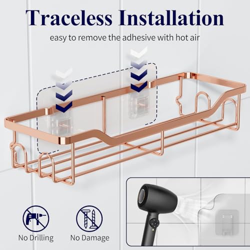 Kitsure Shower Caddy Large - Adhesive Shower Organizer, Stainless Steel Shelf for Inside Shower, No Drill Bathroom Organizers and Storage, Home Decor Accessories, 2 Pack, Rose Gold - color: Rose Gold, size: Large