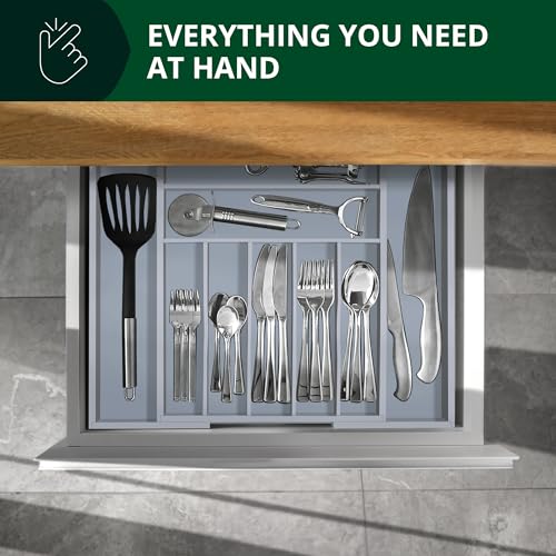 ROYAL CRAFT WOOD Luxury Bamboo Kitchen Drawer Organizer - Silverware Organizer - Utensil Holder and Cutlery Tray with Grooved Drawer Dividers for Flatware and Kitchen Utensils (9 Slot, Gray) - color: Gray, size: 9 Slot