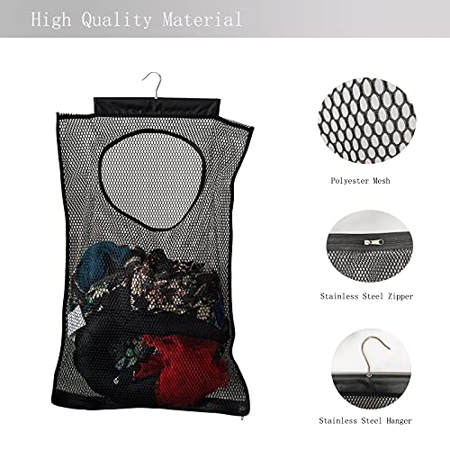 Hanging Mesh Laundry Hamper (30in*20in*2in) Large Dirty Clothes Bag, Can Be Used Behind The Door & Closet & Caravan& Bathroom (Black) - color: Black