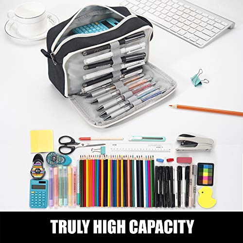 Sooez High Capacity Pencil Case, Big Pencil Bag Organizer Box Pen Case, Portable Journaling Supplies with Easy Grip Handle, Asthetic Supply for Girls Adults, Black - color: Black