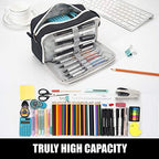 Sooez High Capacity Pencil Case, Big Pencil Bag Organizer Box Pen Case, Portable Journaling Supplies with Easy Grip Handle, Asthetic Supply for Girls Adults, Black - color: Black