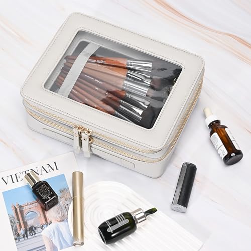 Aveniee Clear Makeup Bags, Double Layer Cosmetic Bags with a Separate Brush Compartment, Large Travel Toiletry Bag Train Case for Women, Travel Accessories Organizer,2 Layers Large, Grey - color: Grey, style: Dual Layer Large