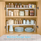 15.5 to 25.5 Inch Kitchen Cabinet Shelf Organizers, Adjustable Kitchen Counter Shelf Organizer, Set of 4 Expandable Countertop Storage Shelves, Stackable Design, 30LBS Heavy Duty, Space Saver - color: White
