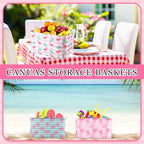 Geelin 3 Pcs Flamingo Baskets Summer Storage Basket for Gifts Collapsible Waterproof Canvas Cute Storage Bin Organizer with Handles for Book Closet Shelf Nursery Decor - style: Flamingo