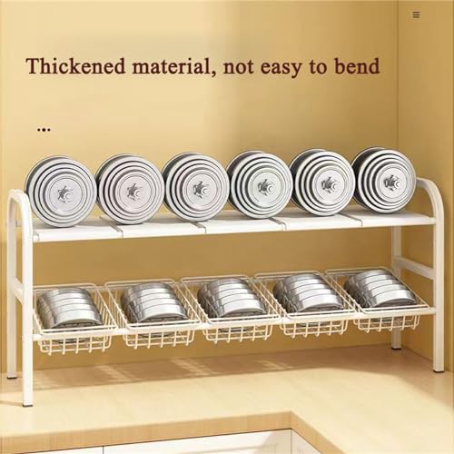 Under Sink Organizers, 2 Tier Stretchable Cabinet Shelf Organizer with 4 Removable Panels and 4 Under Shelf Basket for Under Bathroom Storage,Under Cabinet Shelves,kitchen Sink Storage Rack (white) - color: White