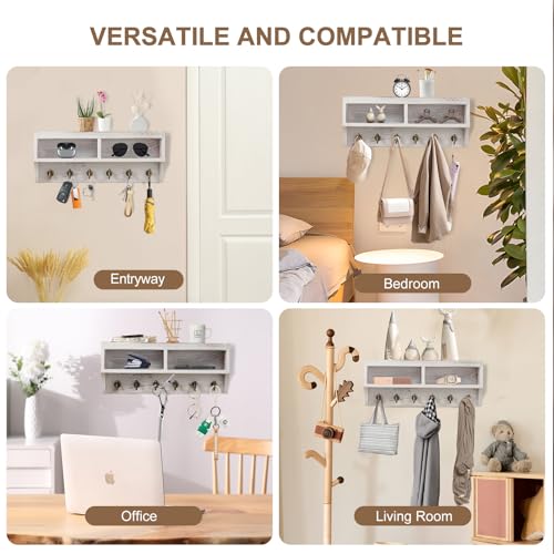 Key Holder Wall Mount - Mail Organizer Wall Mount with 6 Key Hooks and Storage Box for Sunglasses Storage and Dog Leash Holder Home Decor Rack Apartment Farmhouse Shelf Entryway Organizer (White) - color: White