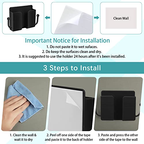 Jetec 6 Pcs Wall Mount Phone Holder Self-Adhesive Wall Beside Organizer Storage Box Plastic Charging Phone Stand Remote Brackets Holder for Bedroom(Black) - color: Black
