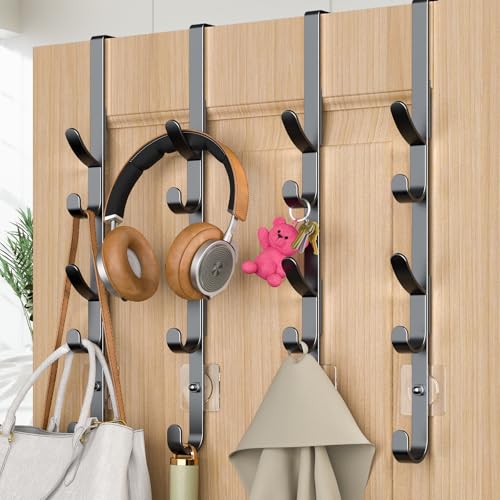 Over The Door Hooks, Metal Door Hooks for Hanging, Over The Door Purse Organizer for Coat Hanger, Back of Shower Door for Hanging Towel Rack Clothes, Hat, Bathroom, Closet (Black-4Packs) - color: Black, size: 4 Pack
