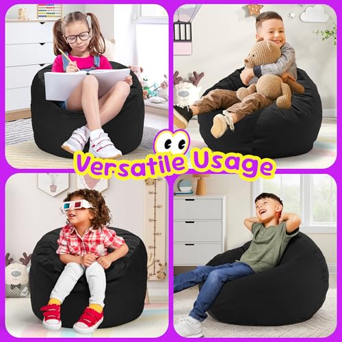 Hobestluk Bean Bag Chairs 2.5FT Bean Bag Chair with Memory Foam Filled & Machine Washable Cover,Beanbag Chair, Small Bean Bag Chairs for Playroom, Living Room, Bedroom - color: Black, size: 2.5FT - 28.5" x 28.5" x 17.8"
