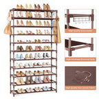 VILICK 11 Tiers Tall Wide Shoe Rack 55 Pairs Large Capacity Sturdy Durable Shoe Rack for Closet Metal Shoe Organizer Shelf with Two Hooks Space Saving for Entryway Brown - color: Brown