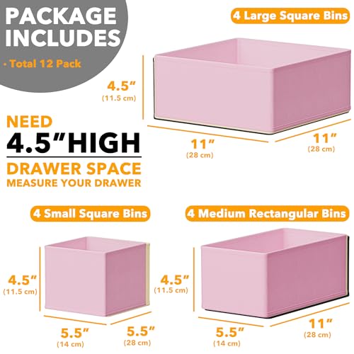 SpaceAid Drawer Organizer Clothes, 12 Pack Dresser Organizer Bins for Nursery, Closet Organization and Storage Dividers for Clothing, Baby Clothes, Underwears, Socks (Pink) - color: Pink, size: 12 Pack