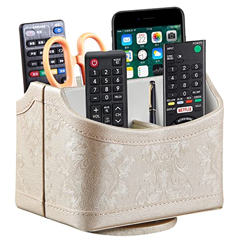 PUSU Leather 360°Rotatable Remote Control Holder,Nightstand TV Remote Caddy,Office Supplies Desktop Organizer,Spinning Storage Box for Pen,Mail,Phone,DVD, Blu-Ray, Media Player, Heater Controllers - color: 1 A Embroidery Flower