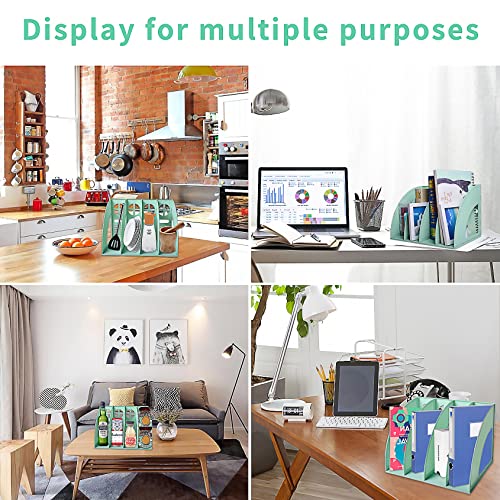 SAYEEC Sturdy Magazine Holder 4 Compartments Plastic Desktop File Organizer File Dividers Office Organizer Storage Document Magaizne Rack Display Box (Green) - color: Green-4 Sections