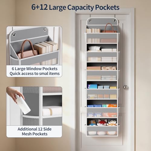 Yecaye 2 Pack Over The Door Organizer, 6-Tier Closet Door Hanging Organizer with 12 Mesh Pockets, Bathroom Organizers and Storage, Ultra Sturdy Large Capacity Over Door Storage Newborn Baby Essentials - color: Grey, size: 2 Pack 6-Tier