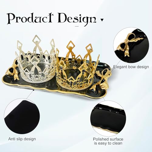Vintage Decorative Tray Jewelry Tray Towel Tray Storage Tray Rings Necklace Bracelets Earrings Trays Cosmetics Jewelry Organizer Retro Design Bow Decor Resin Plate Coquette Room Decor (Black) - color: Black