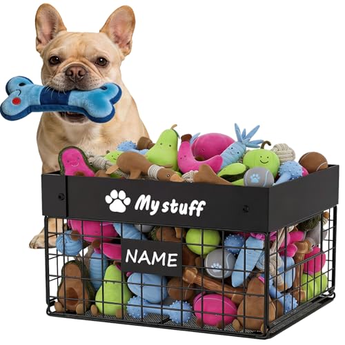 Kaiferty Indestructible Large Dog Toy basket, Chew-Proof Medium Toy Bin for Dogs, Pet Toy Bin Dog Metal Basket for Toys, Puppy Toy Storage Organizer Blankets, Toy Box for Living Room Area (Black) - color: Black, size: L:13.7"L x 9.8"W x 7.8"H