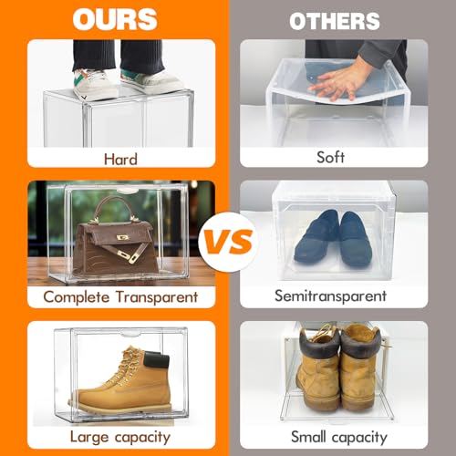 Size 12 Acrylic Shoe Boxes,12 Pack Shoe Display Cases Clear Plastic Stackable Shoe Container Hat Sneaker Storage Bins, Fit Up to US Men's/Women's Size 12 Shoes - color: Clear, size: Medium