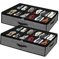Under Bed Shoe Storage Organizer for Closet 2 Pack- Fits 24 Pairs Underbed Shoes Container Boxes with 2 Sturdy Handles and Clear Window,Foldable Shoe Rack Holder,Black - color: Black-24pairs, style: Regular Handle